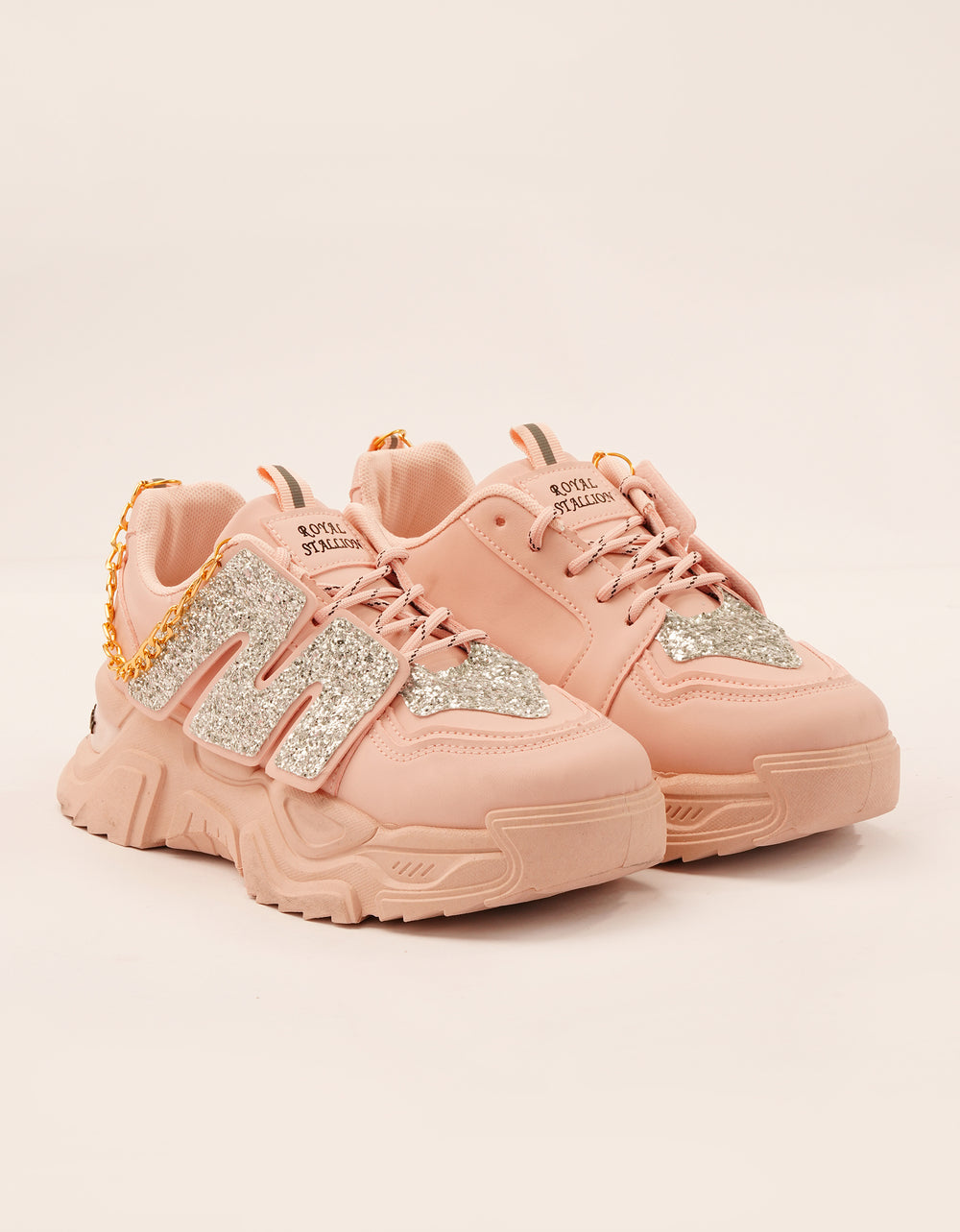 Chunky sole with gold chain sneakers for girl, women's