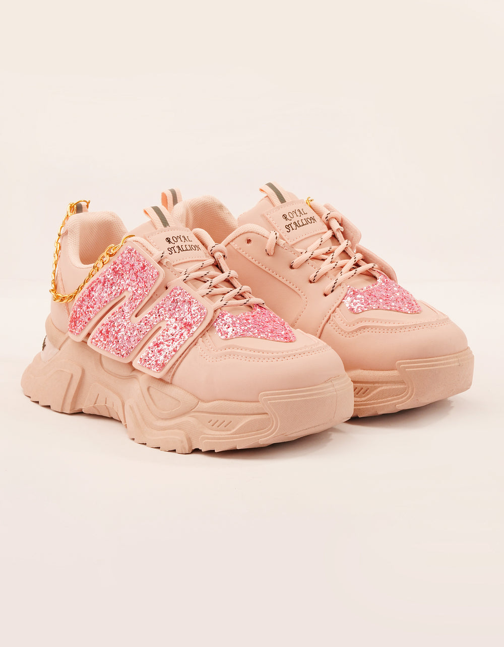 Chunky sole with gold chain sneakers for girl, women's