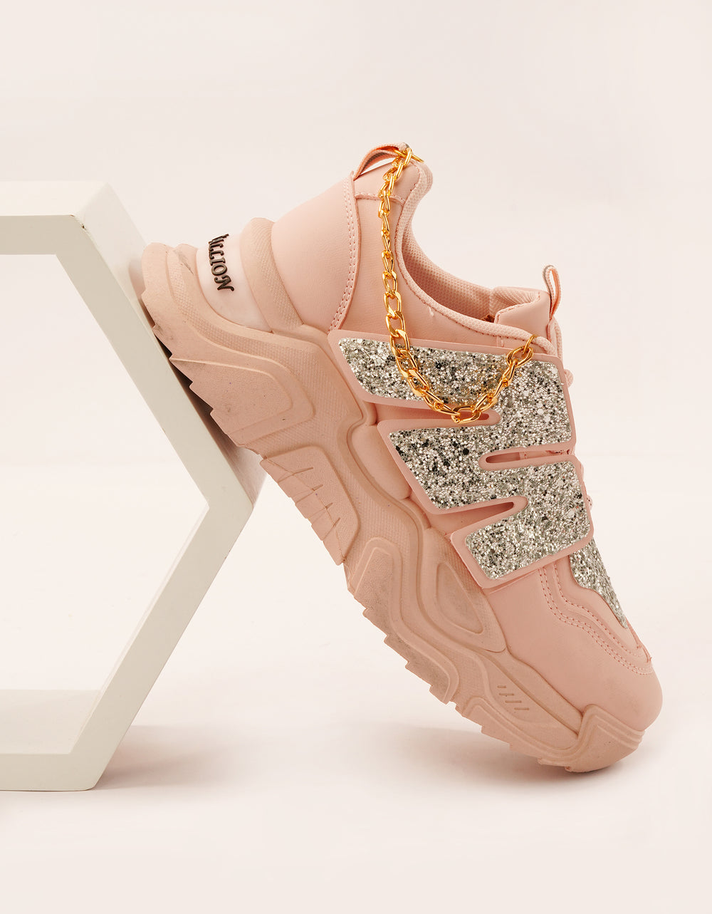 Chunky sole with gold chain sneakers for girl, women's