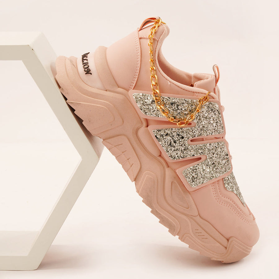 Chunky sole with gold chain sneakers for girl, women's
