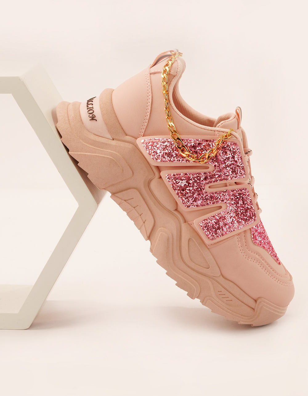 Chunky sole with gold chain sneakers for girl, women's