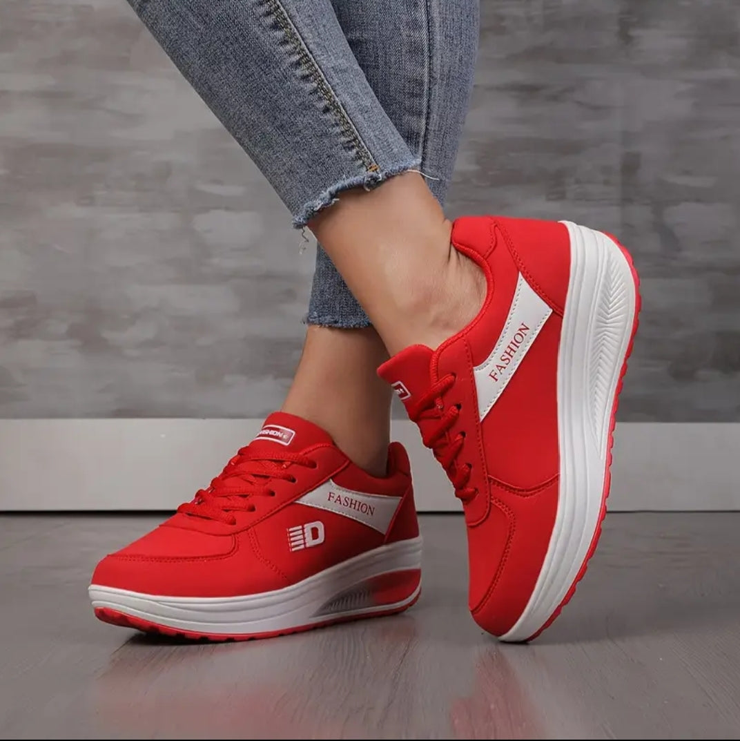 Women's Fashion Sneakers - Casual Rocker Shoes with Thick Sole, Breathable PVC Faux Leather, Comfortable Fabric Lining for All Seasons, Running Shoes, casual Shoes, Skateboard Shoes