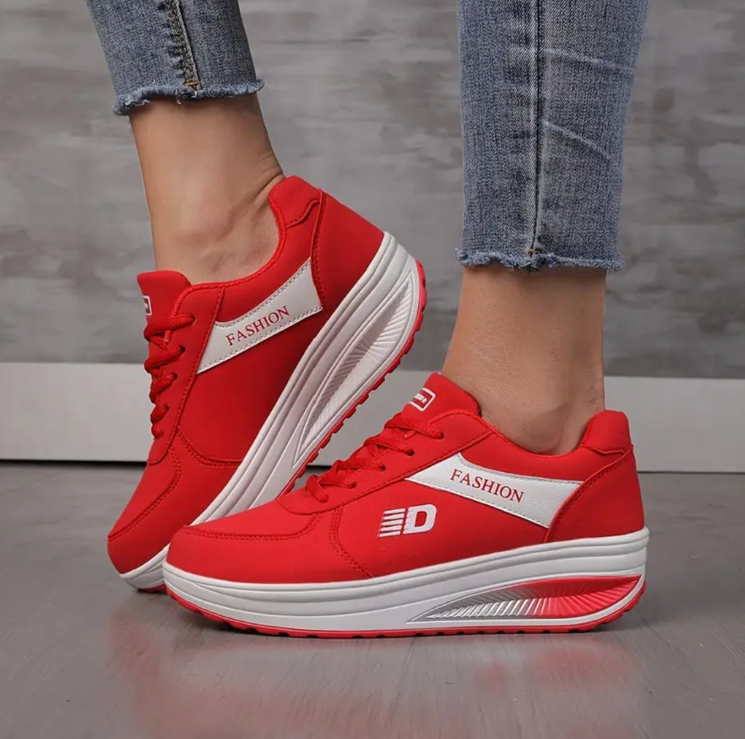 Women's Fashion Sneakers - Casual Rocker Shoes with Thick Sole, Breathable PVC Faux Leather, Comfortable Fabric Lining for All Seasons, Running Shoes, casual Shoes, Skateboard Shoes