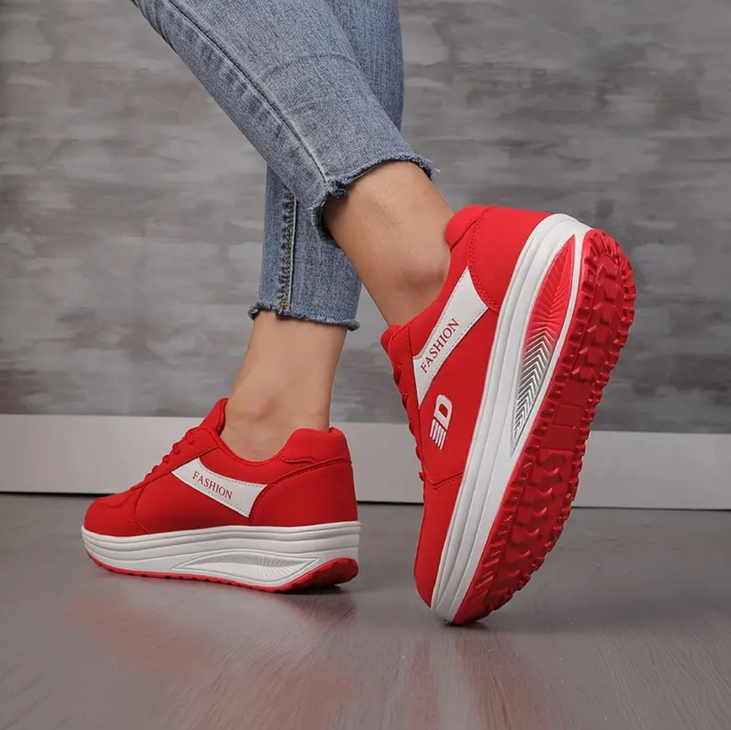Women's Fashion Sneakers - Casual Rocker Shoes with Thick Sole, Breathable PVC Faux Leather, Comfortable Fabric Lining for All Seasons, Running Shoes, casual Shoes, Skateboard Shoes