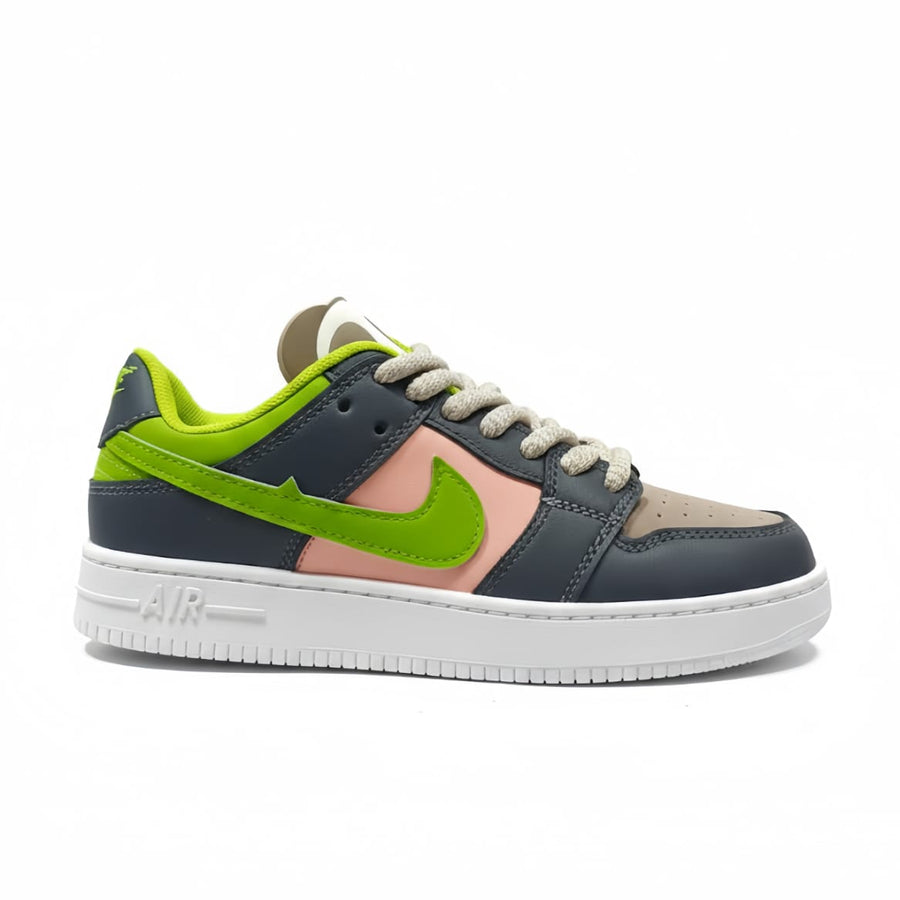 Multicolor Low-Top Casual Sneakers – Street Style Shoes with Green Accent