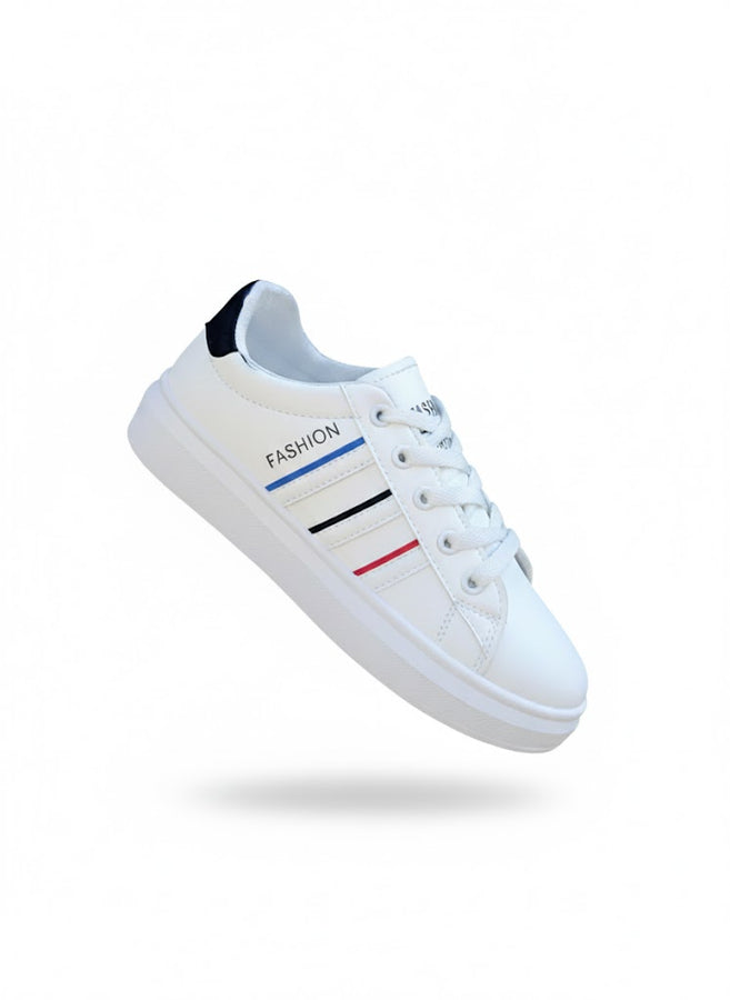 White-Multi plain flat sole sneaker -daily use -easywearing