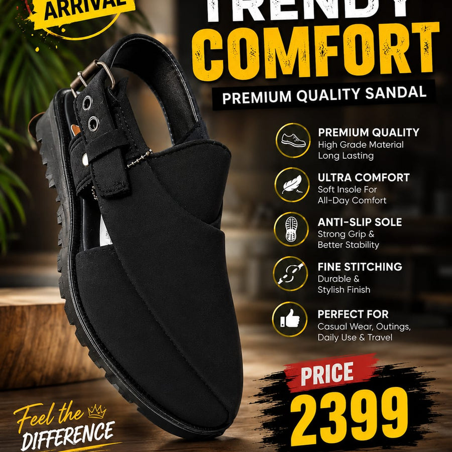 Premium Comfort Peshawari Sandal – Black | Soft Insole & Anti-Slip Sole