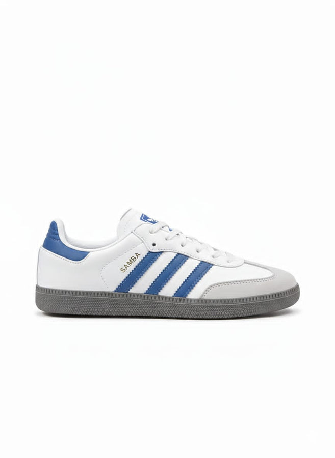 Men’s Classic Samba Sneakers – White & Royal Blue (Gum Sole)