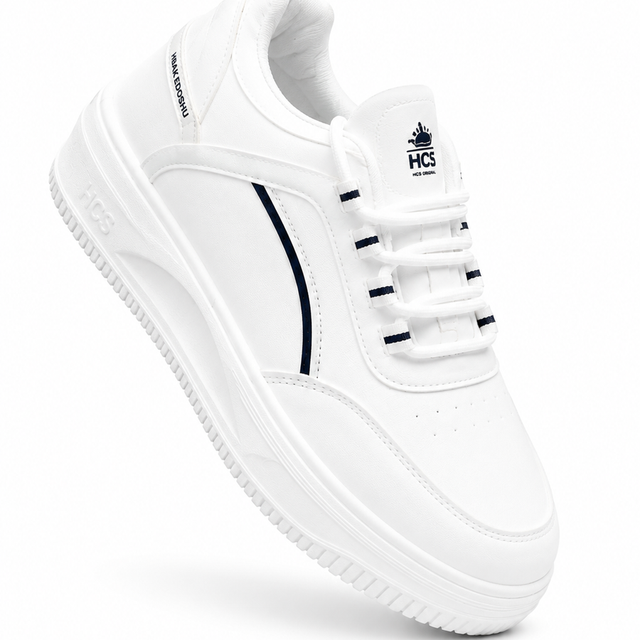 Women's White Platform Sneakers – Casual Chunky Sole Lace-Up Shoes