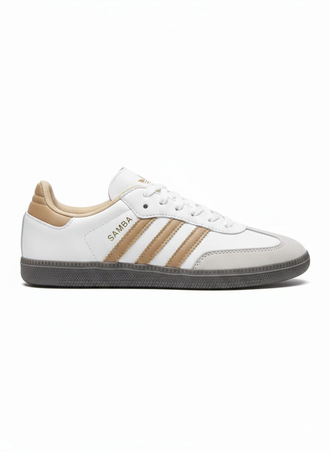 Men’s Classic Samba Sneakers – White & Golden Beige (Gum Sole)
