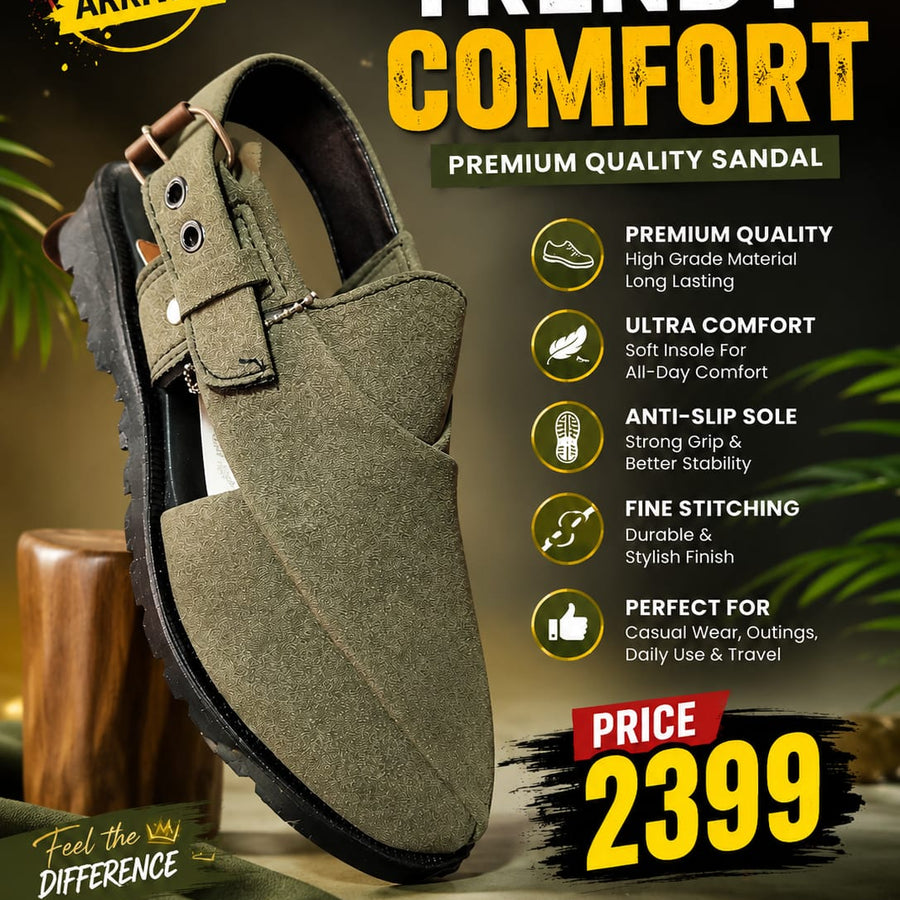 Premium Comfort Peshawari Sandal – Olive Green | Soft Insole & Anti-Slip Sole