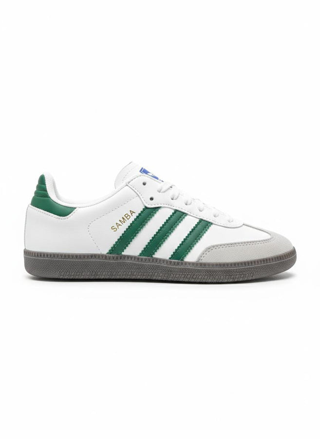 Men’s Classic Samba Sneakers – White & Forest Green (Gum Sole)
