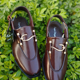 Men's Premium Brown peshawriChappal with Golden Buckle – Traditional Elegance & Modern Style"