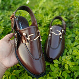 Men's Premium Brown peshawriChappal with Golden Buckle – Traditional Elegance & Modern Style"