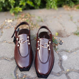 Men's Premium Brown peshawriChappal with Golden Buckle – Traditional Elegance & Modern Style"