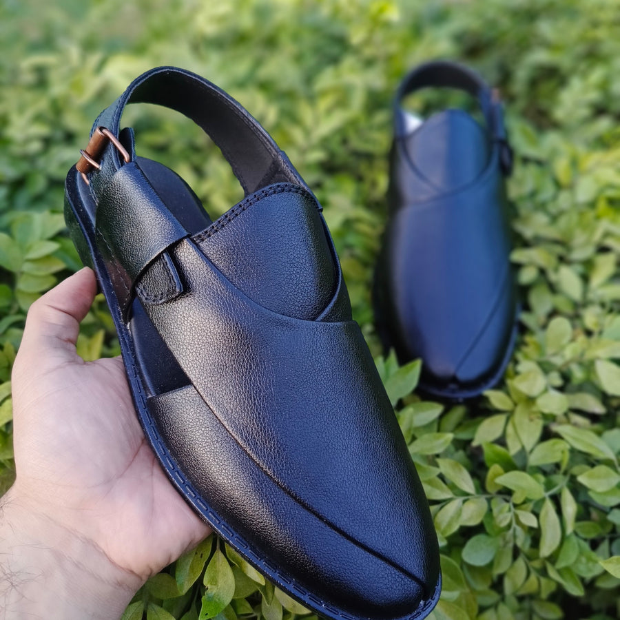 Step into Tradition with Modern Comfort – Premium Black Peshawari Chappal
