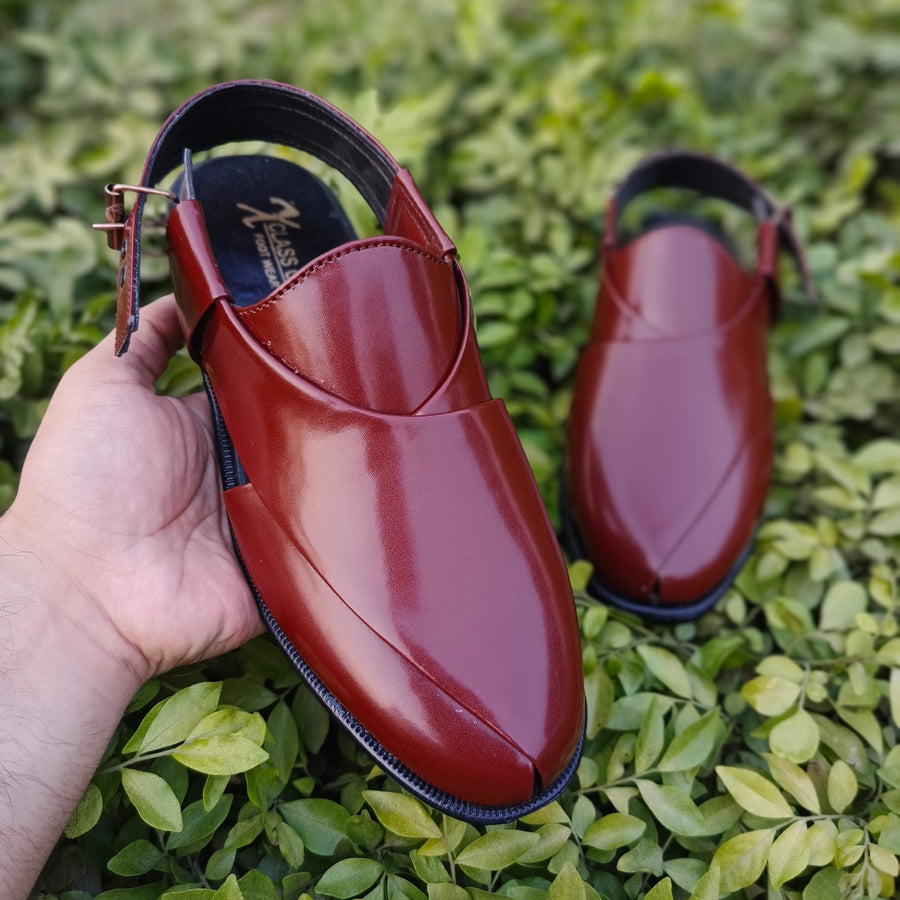 Classic Brown Glossy Peshawari Chappal – Handcrafted Elegance for Men