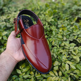 Classic Brown Glossy Peshawari Chappal – Handcrafted Elegance for Men