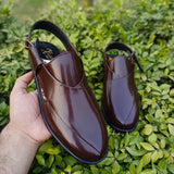 Classic Brown Glossy Peshawari Chappal – Premium Synthetic Finish