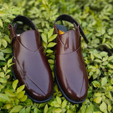 Classic Brown Glossy Peshawari Chappal – Premium Synthetic Finish