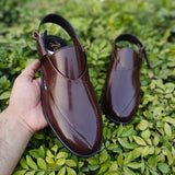 Classic Brown Glossy Peshawari Chappal – Premium Synthetic Finish