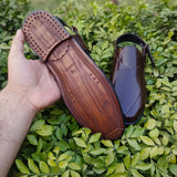 Classic Brown Glossy Peshawari Chappal – Premium Synthetic Finish