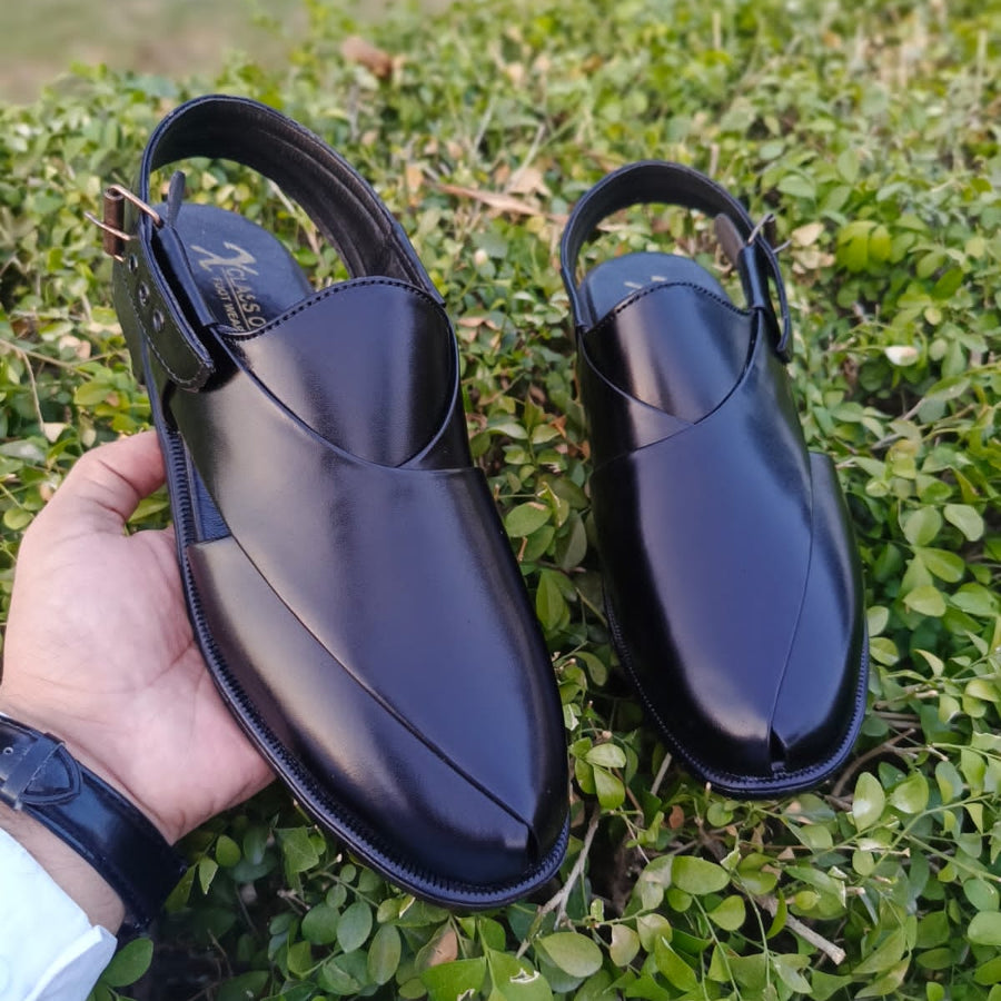 Classic Brown Glossy Peshawari Chappal – Premium Synthetic Finish