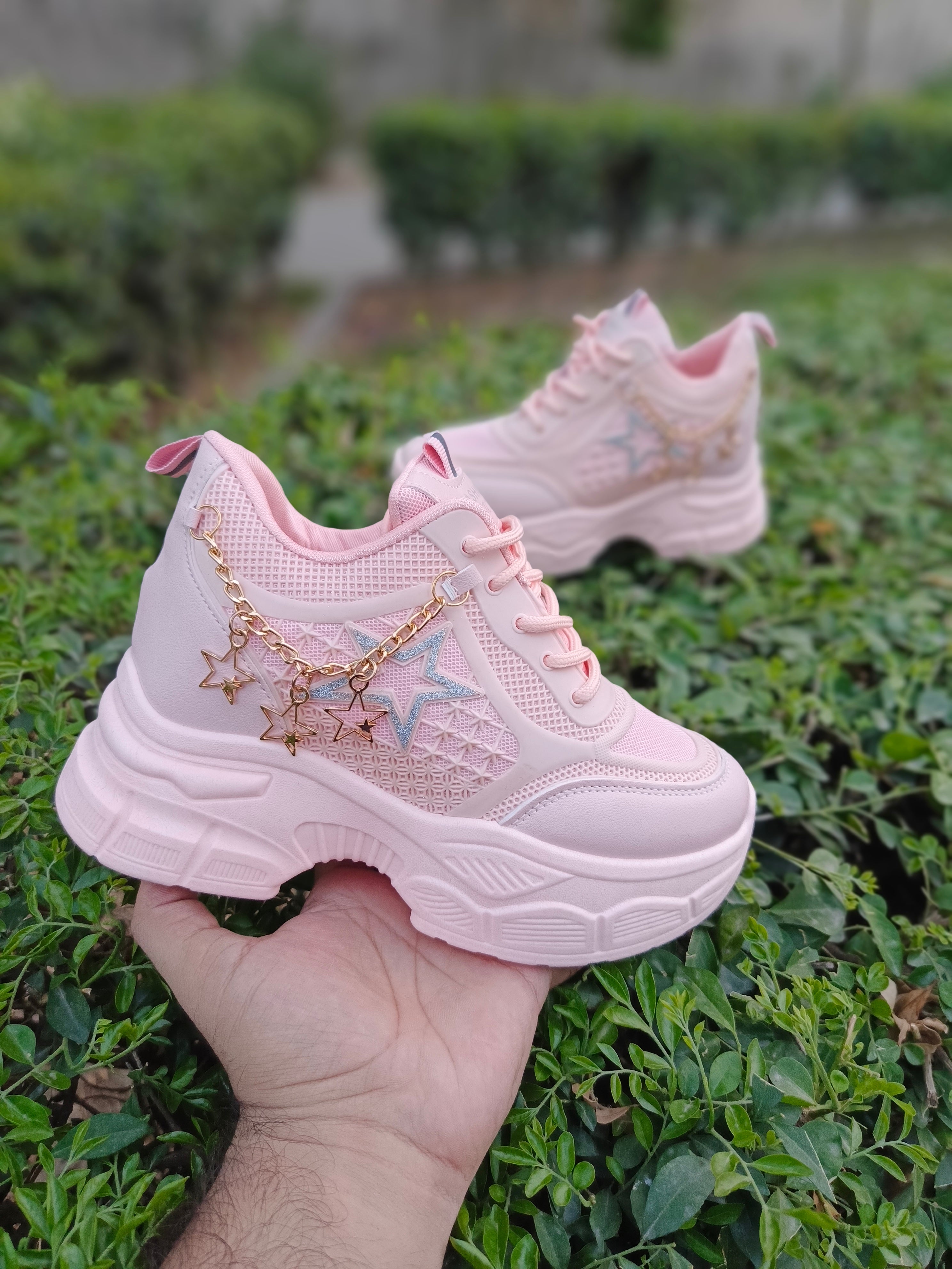 2025 Star Chain Wedge Sneakers for Women – Stylish High Thick Sole Fashion Shoes"