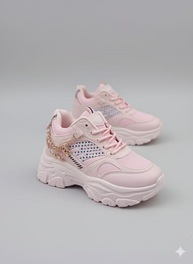 Women’s Pink Chunky Sneakers with Heart Charm – Fashion Casual Shoes