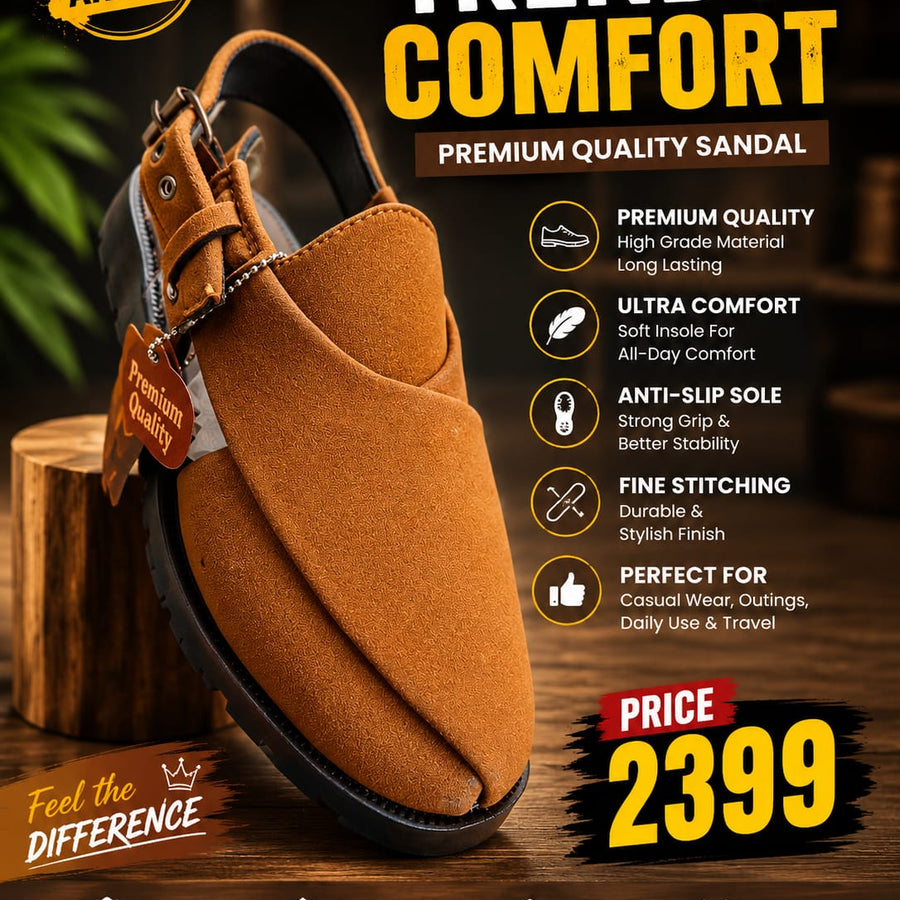 Premium Comfort Peshawari Sandal – Camel Brown | Soft Insole & Anti-Slip Sole