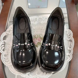 Black Cat Slip-On Leather Mary Jane Shoes