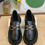 Women Retro British Style Leather Slip-On Loafers