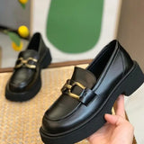 Women Retro British Style Leather Slip-On Loafers