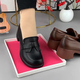 Spring 2024 New Handsome Leather Face Foot Round Head Comfortable Thick Heeled Single-layer Shoes British Style Mid-heel Women's Shoes Leather Shoes for Women