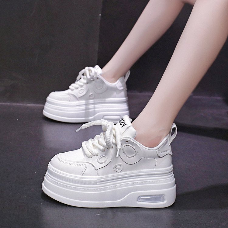 Black and White Panda Shoes for Women 2025 Autum New Style Small 8cm Platform Thick Sole Heightening White Shoes for Sports and Leisure