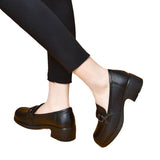 Autumn 2024 New British Style Work Small Leather Shoes Thick Heeled Shoes Round Head Soft Bottom Black Loafers