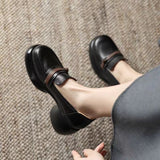 Explosions Retro Single-layer Shoes Women's Autumn 2024 Thick Bottom Thick Heeled Middle Heeled Loafers Fashionable British Style High Heeled Small Leather Shoes