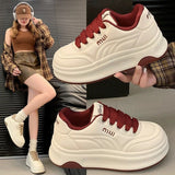 Fashion Platform Sports Casual Shoes Women's 2025 Spring New All-match Round-toe Leather White Shoes Height-increasing Women's Sneakers