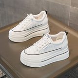 Thick-Soled White Sneakers for Women, 2024 Spring, Height-Increasing, Versatile Leather Shoes, Platform Sneakers for Petite Women, Wear-Resistant