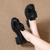 Soft Leather Single-layer Shoes Women's Thick-soled Loafers 2023 New Summer Mid-heel Women's Shoes Bow Bright Leather Shoes Women's Petite