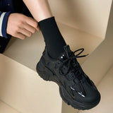 Foot-Showing Small Popular Dad Shoes for Women 2025 Spring New Versatile Breathable Mesh Thick-Soled Sports Black Flats for Women