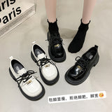 Lace-up muffin thick-soled loafers women's wholesale new spring high heel lock black small leather shoes comfortable all-match