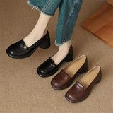 2025 New Commuter Women's Shoes Round Toe Shallow Mouth Retro Thick-Soled Slip-On Shoes French Mary Jane Small Leather Shoes