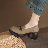 Explosions Retro Single-layer Shoes Women's Autumn 2024 Thick Bottom Thick Heeled Middle Heeled Loafers Fashionable British Style High Heeled Small Leather Shoes
