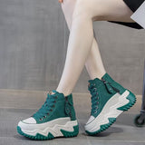 Soft Leather High-Top Dad Shoes for Women White Autum New 5cm Versatile White Shoes with Increased Height British Boots