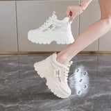 Dad's Shoes Women's 2025 New Summer Mesh Breathable Thin Inner Heightening White Shoes Thick-Soled Sports Shoes Hot Style