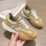 Women's Spring Thick-Soled Dad Sneakers, Color-Blocked Platform Waffle Shoes, Versatile Soft-Soled Casual Shoes for Women