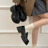 Thick-soled heightening single-layer shoes women's black thick-heeled leather shoes all-match British loafers autumn new formal shoes jk shoes