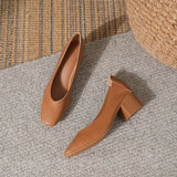 Commuter Milk Shoes Women's Retro Soft Leather V-Mouth Mid-Heel Fairy High Heels Women's Thick Heel Mary Jane Shoes Women's Shoes Women's Summer