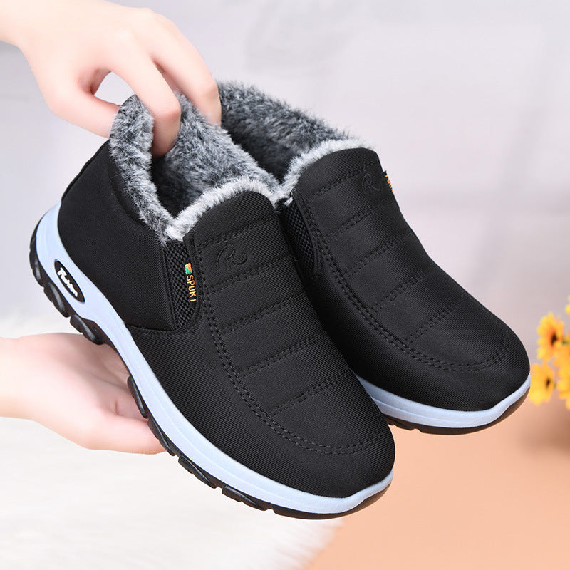 Winter Fleece-Lined Thickened Cotton Shoes for Women, Warm Snow Boots for Middle-Aged and Elderly Mothers, Cross-Border Temu, Non-Slip, Warm, and Comfortable